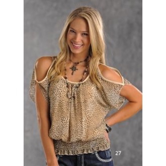 Panhandle Slim | Vintage Cold Shoulder Cutout Animal Print Blouse - Picture 2 of 12